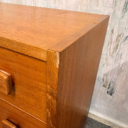 Danish Domino Mobelfabrik Low Chest of 4 Drawers Mid Century Square Pulls Plinth