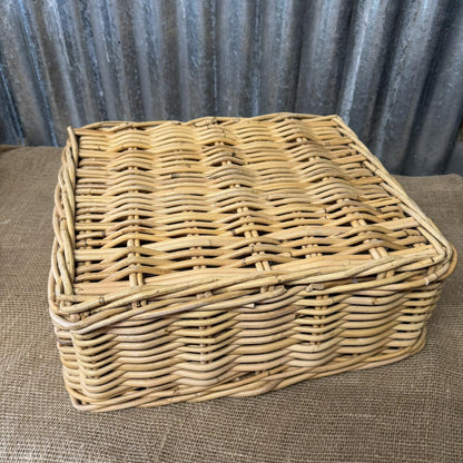 Rectangular Deep Wicker Storage Basket With Internal Handles