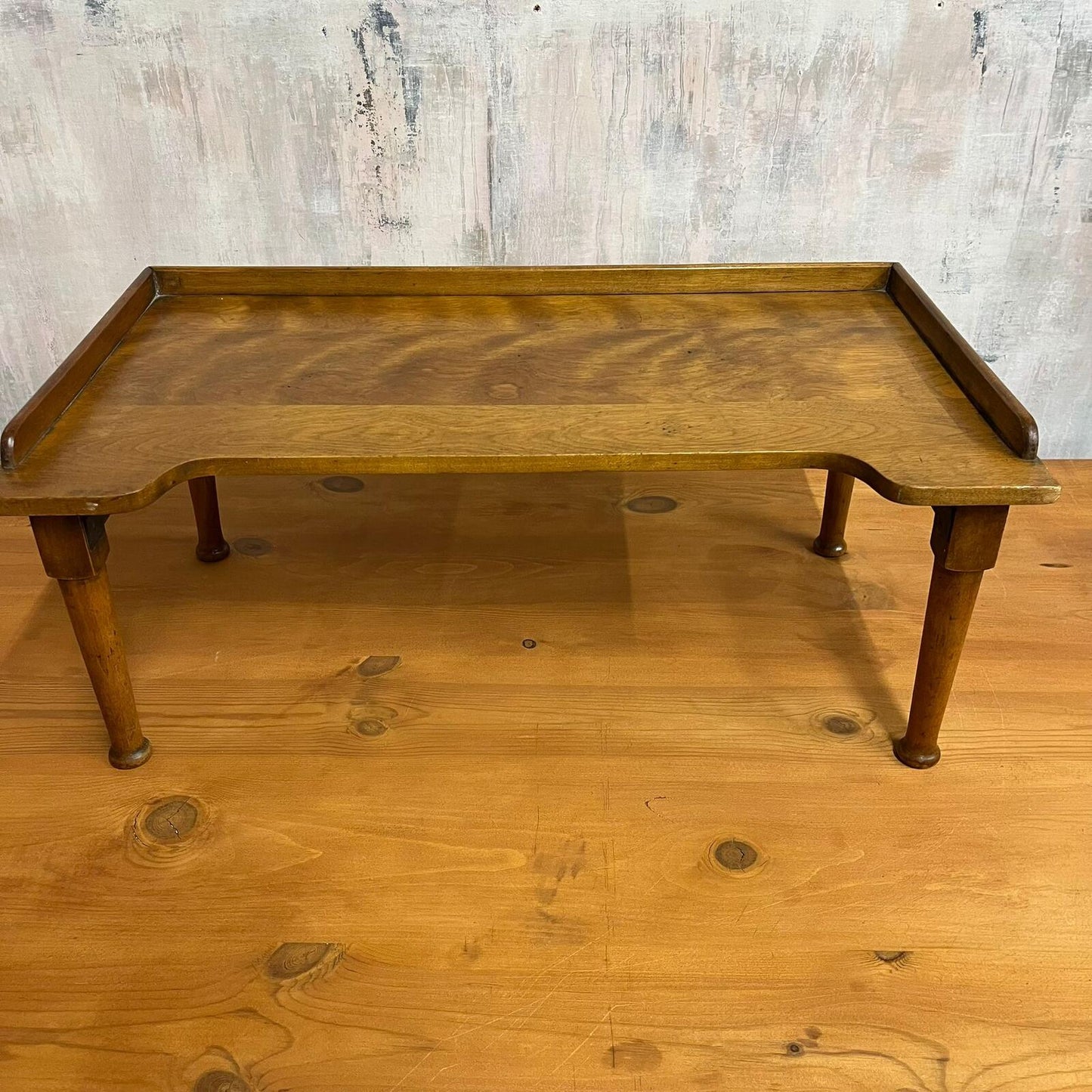 Antique Edwardian Beech Bed Tray Shaped Front Ball Feet