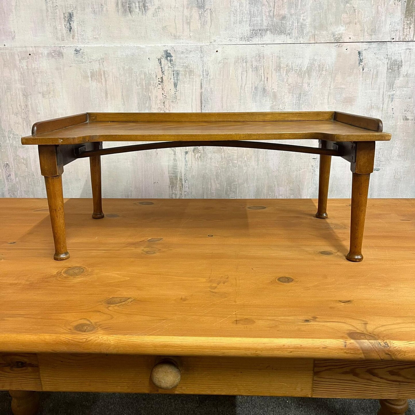 Antique Edwardian Beech Bed Tray Shaped Front Ball Feet