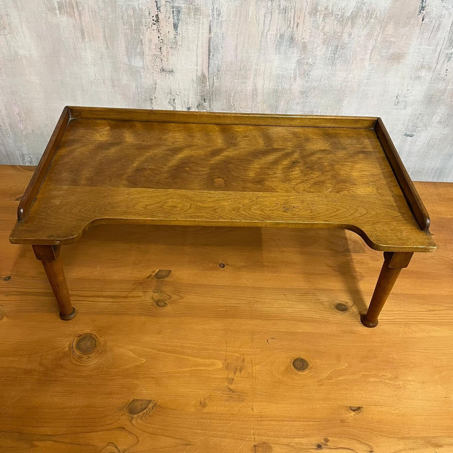 Antique Edwardian Beech Bed Tray Shaped Front Ball Feet