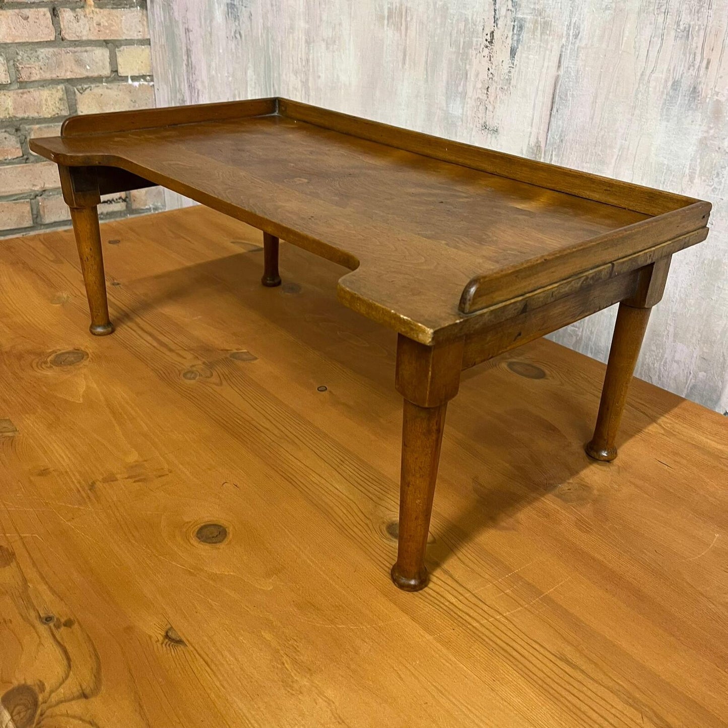 Antique Edwardian Beech Bed Tray Shaped Front Ball Feet