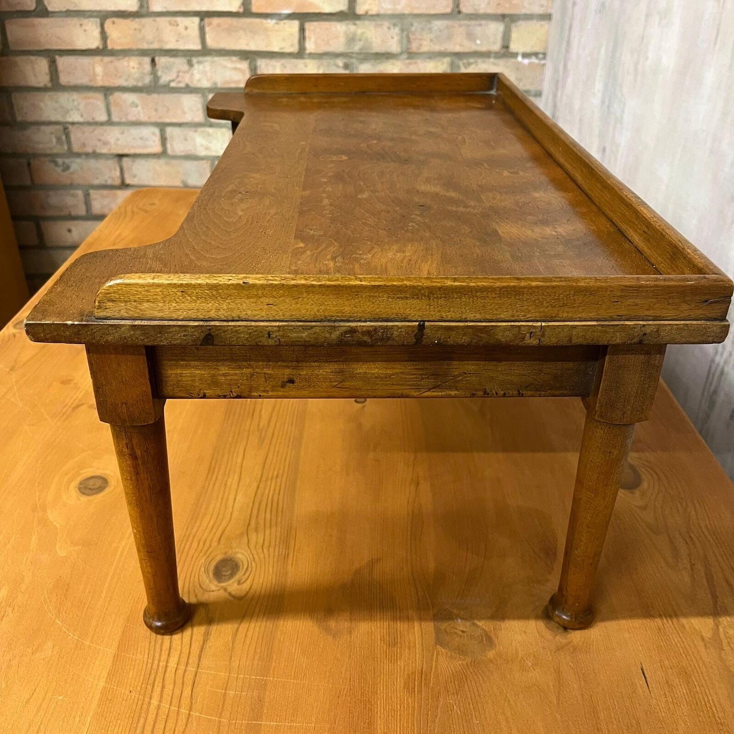 Antique Edwardian Beech Bed Tray Shaped Front Ball Feet