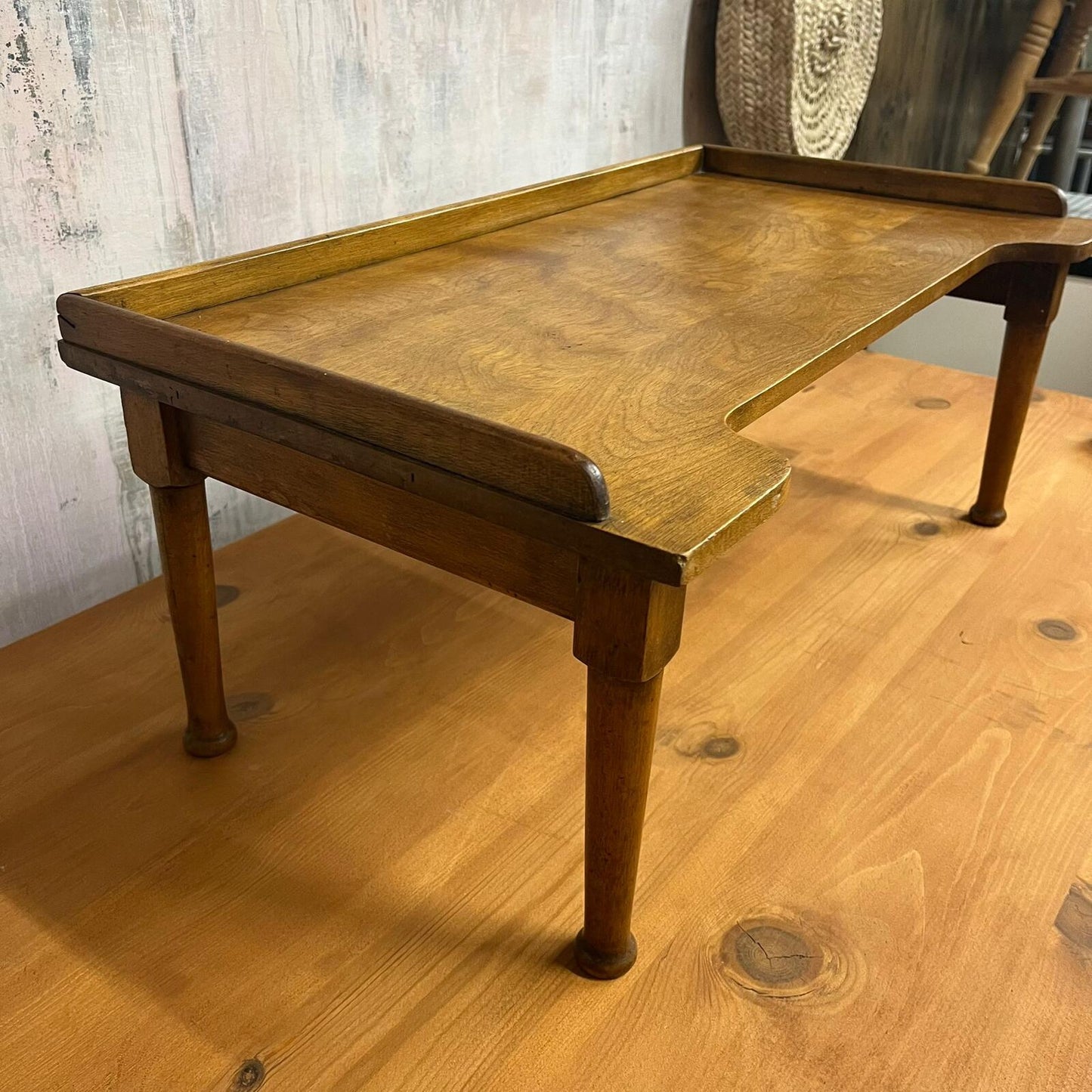 Antique Edwardian Beech Bed Tray Shaped Front Ball Feet