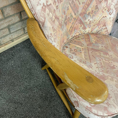 Vintage Ercol Model 305 Windsor Armchair Solid Elm Seat Beech Back Blue Label