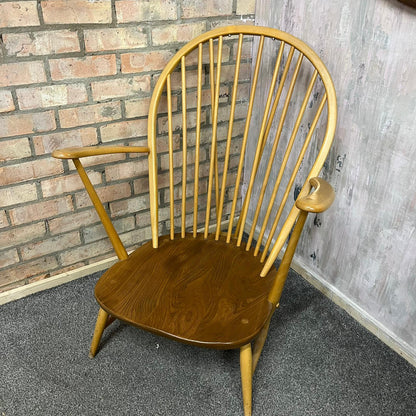 Vintage Ercol Model 305 Windsor Armchair Solid Elm Seat Beech Back Blue Label