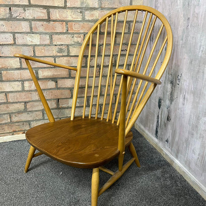 Vintage Ercol Model 305 Windsor Armchair Solid Elm Seat Beech Back Blue Label