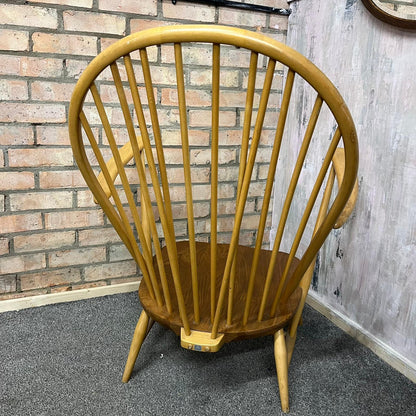 Vintage Ercol Model 305 Windsor Armchair Solid Elm Seat Beech Back Blue Label