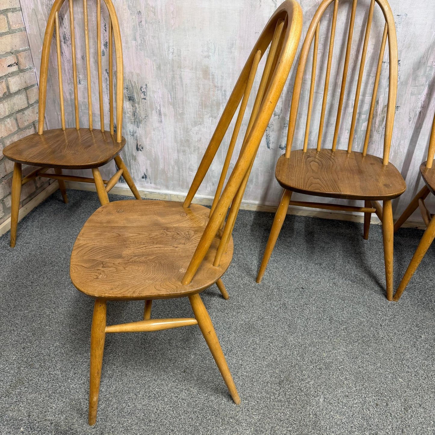 4 Ercol Quaker Dining Chairs Blue Label Mid Century