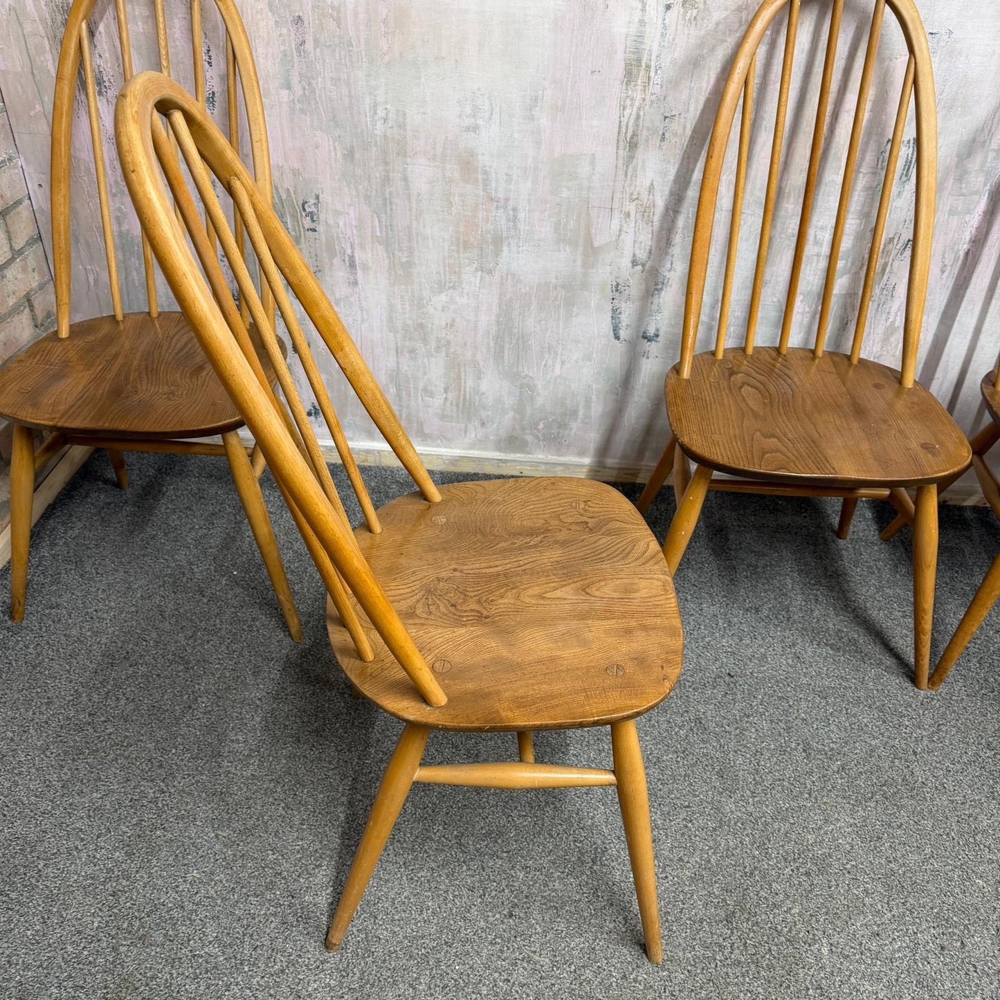 4 Ercol Quaker Dining Chairs Blue Label Mid Century