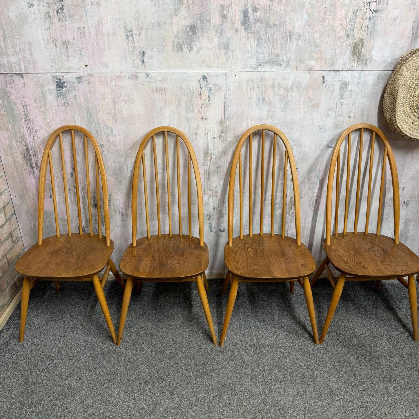 4 Ercol Quaker Dining Chairs Blue Label Mid Century
