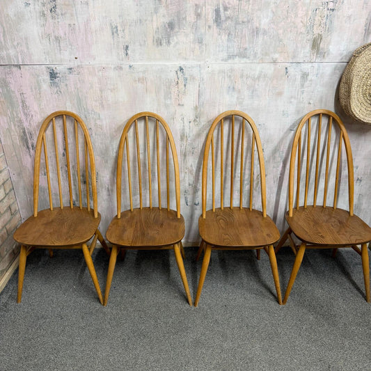 4 Ercol Quaker Dining Chairs Blue Label Mid Century