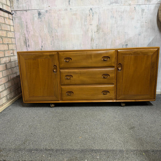 Vintage MCM Ercol Elm Windsor Sideboard 1960s 2 Cupboards Drawers on Castors