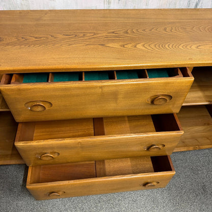 Vintage MCM Ercol Elm Windsor Sideboard 1960s 2 Cupboards Drawers on Castors