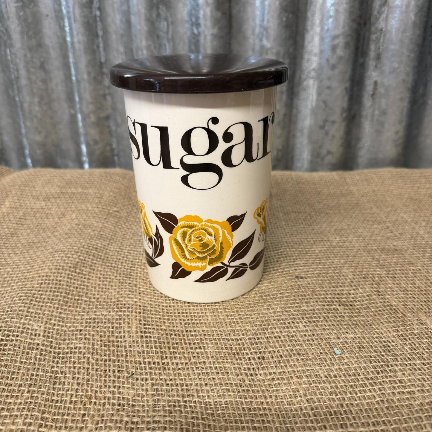 Vintage Crown Devon Sugar Storage Jar Mid Century VGC Rose Design Kitchenalia