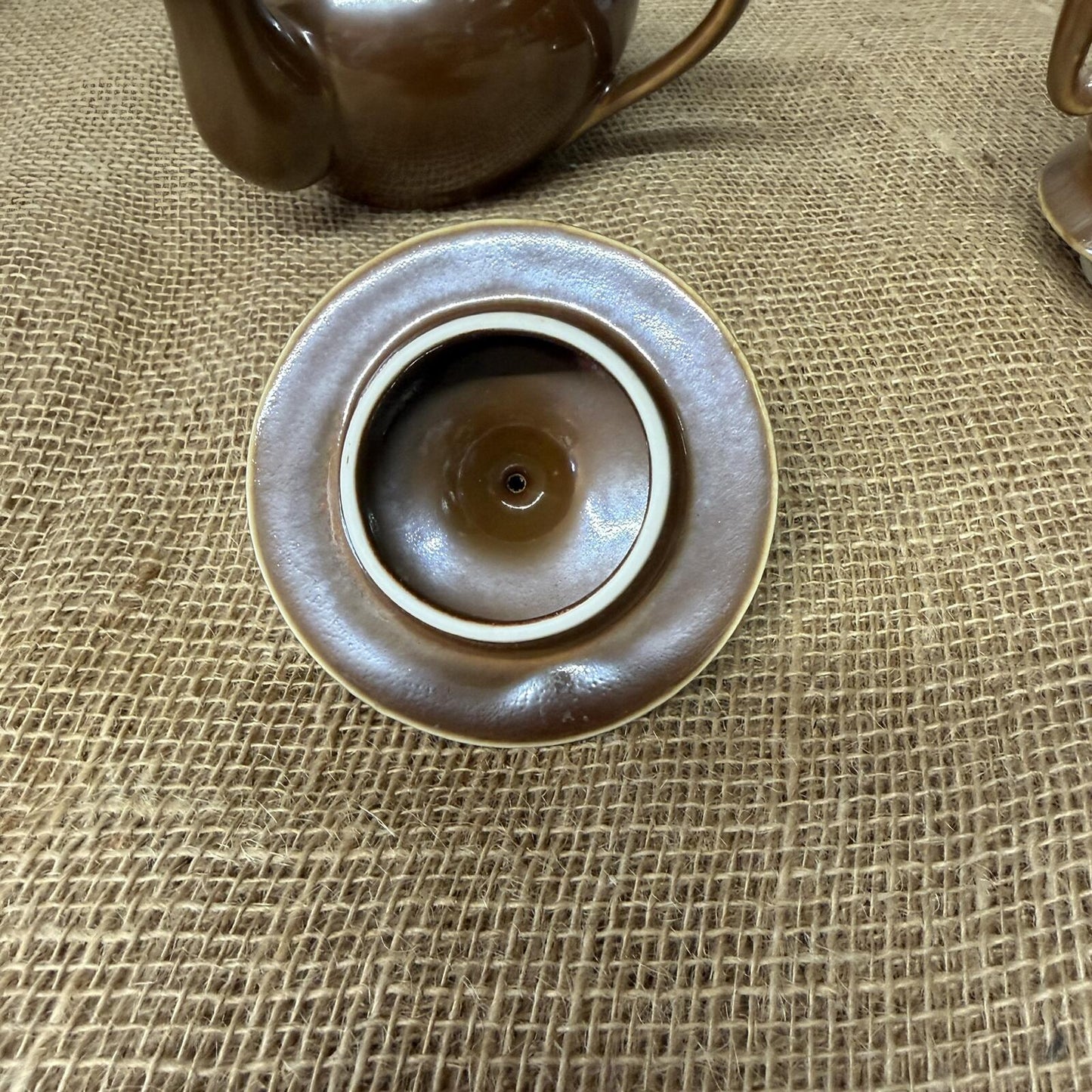 Vintage 1960s Pillivuyt French Drip Coffee Pot Glazed Brown Lustre Side Spout