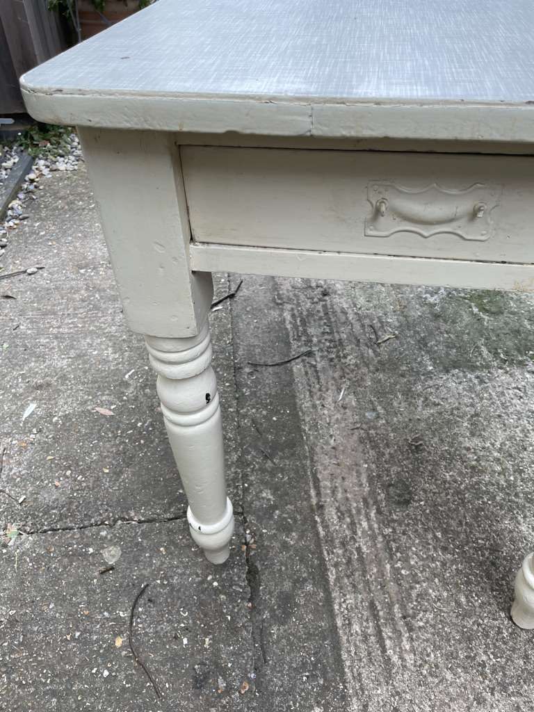 Vintage Melamine Topped Painted Kitchen Table Shabby Chic with Drawer