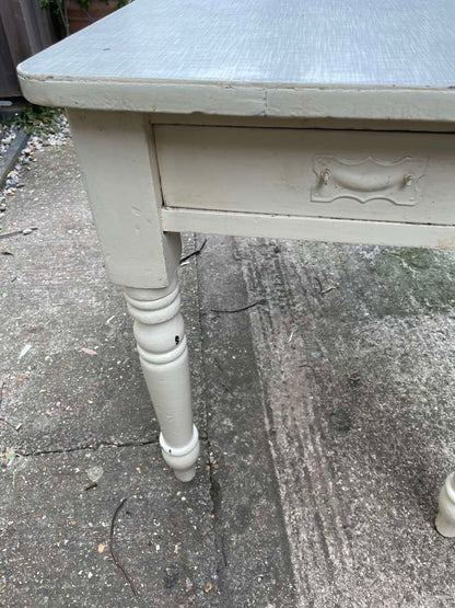 Vintage Melamine Topped Painted Kitchen Table Shabby Chic with Drawer