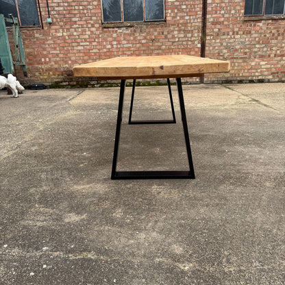 Reclaimed Pine Farmhouse Table Modern Trapezium Metal Industrial Legs Seats 6/8