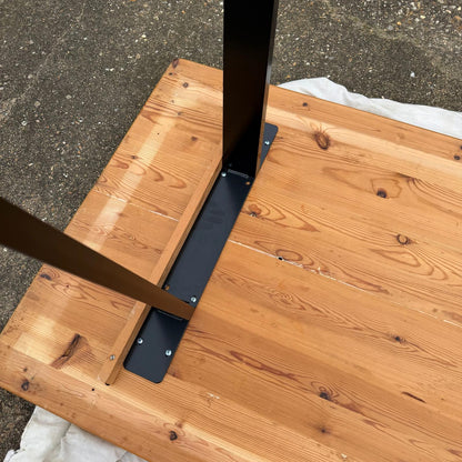 Reclaimed Pine Farmhouse Table Modern Trapezium Metal Industrial Legs Seats 6/8