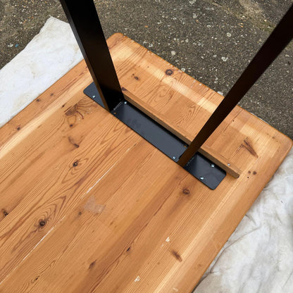 Reclaimed Pine Farmhouse Table Modern Trapezium Metal Industrial Legs Seats 6/8