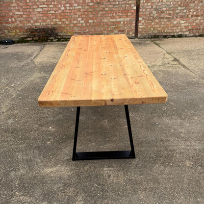 Reclaimed Pine Farmhouse Table Modern Trapezium Metal Industrial Legs Seats 6/8