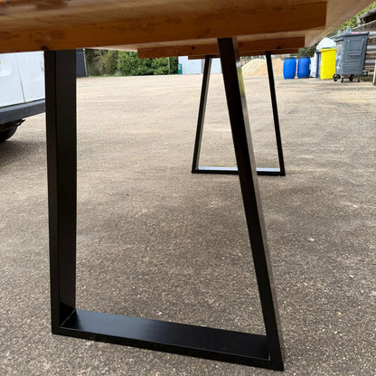 Reclaimed Pine Farmhouse Table Modern Trapezium Metal Industrial Legs Seats 6/8