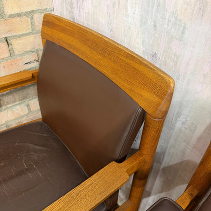 Set 3 Ferd. Lundquist 1970’s Mid Century Swedish Oak and Faux Leather Armchairs
