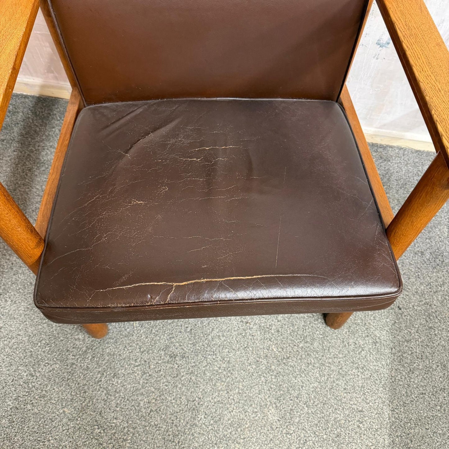 Set 3 Ferd. Lundquist 1970’s Mid Century Swedish Oak and Faux Leather Armchairs
