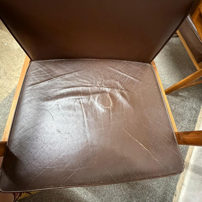 Set 3 Ferd. Lundquist 1970’s Mid Century Swedish Oak and Faux Leather Armchairs