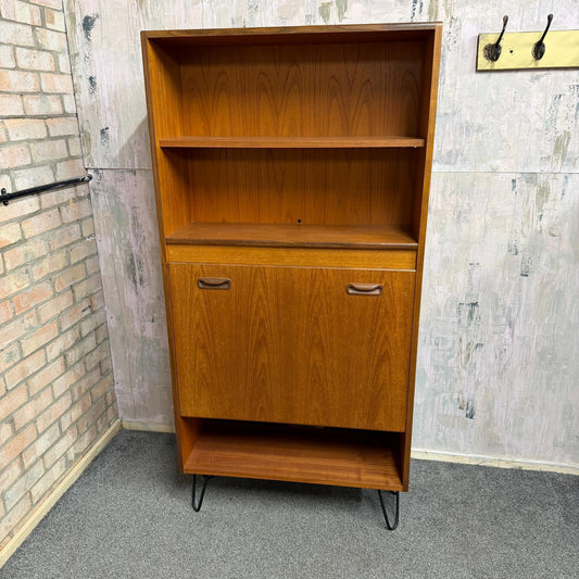 Mid Century G Plan Fresco Tall Drinks Cabinet Shelves on Hairpin Legs
