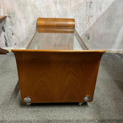 G Plan Tulip Coffee Table Mid Century Retro Teak Base Glazed Shelf Castors