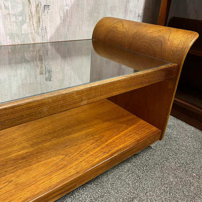 G Plan Tulip Coffee Table Mid Century Retro Teak Base Glazed Shelf Castors