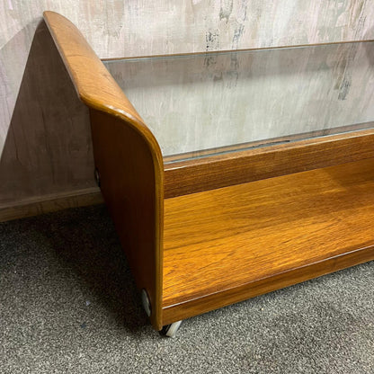 G Plan Tulip Coffee Table Mid Century Retro Teak Base Glazed Shelf Castors