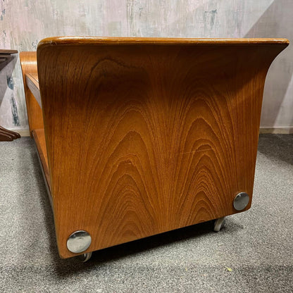 G Plan Tulip Coffee Table Mid Century Retro Teak Base Glazed Shelf Castors