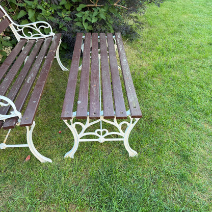 Vintage Wooden Slatted Garden Bench Metal Ends Matching Table/Bench Garden Patio