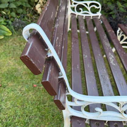 Vintage Wooden Slatted Garden Bench Metal Ends Matching Table/Bench Garden Patio