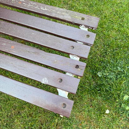 Vintage Wooden Slatted Garden Bench Metal Ends Matching Table/Bench Garden Patio