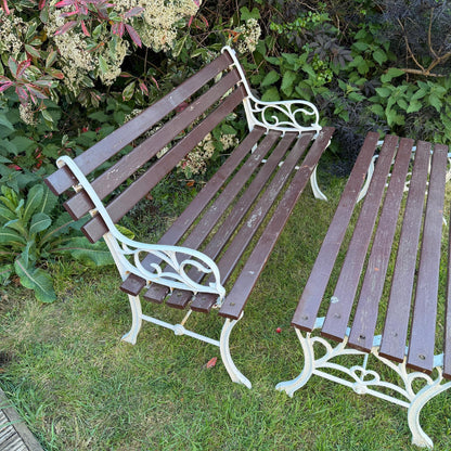Vintage Wooden Slatted Garden Bench Metal Ends Matching Table/Bench Garden Patio