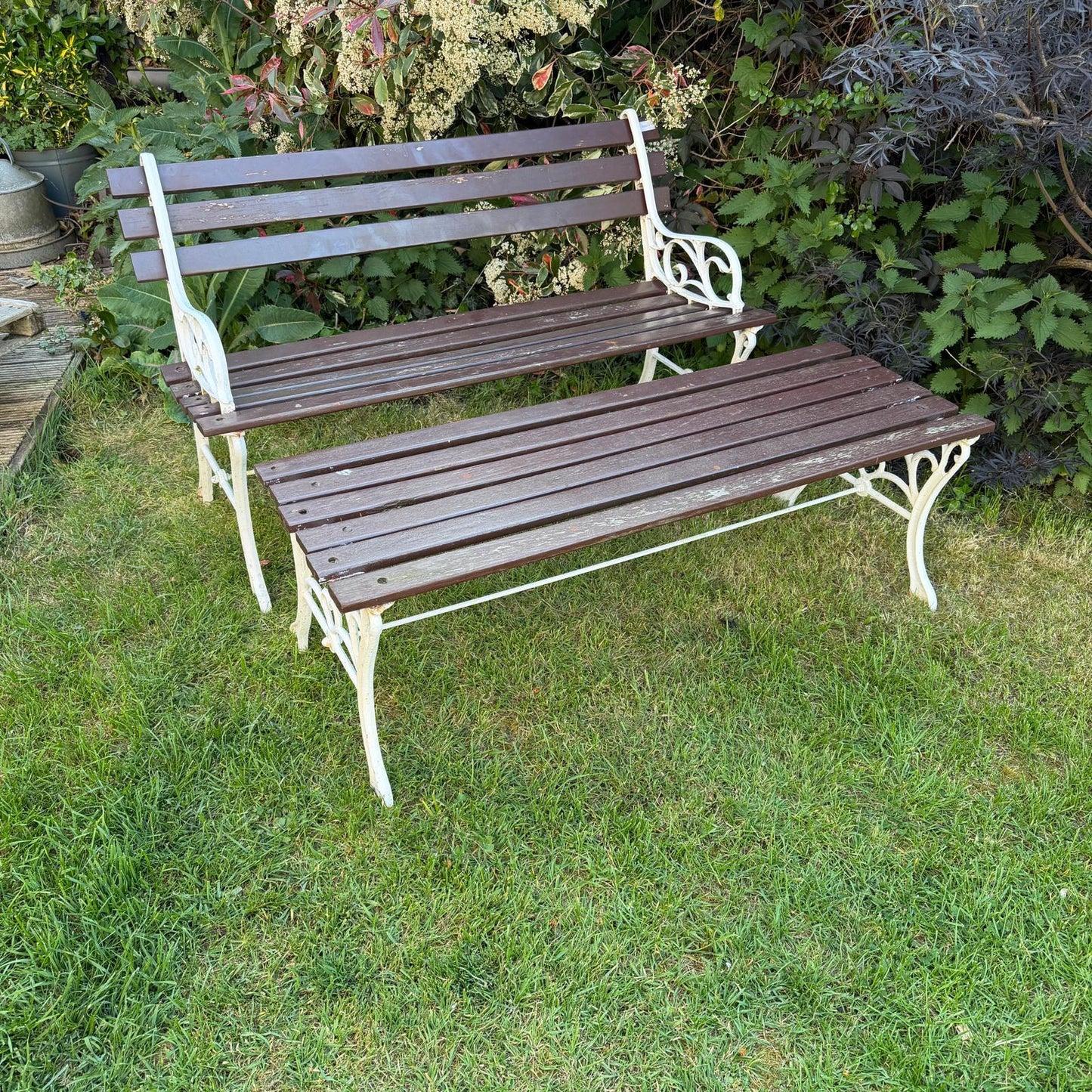 Vintage Wooden Slatted Garden Bench Metal Ends Matching Table/Bench Garden Patio