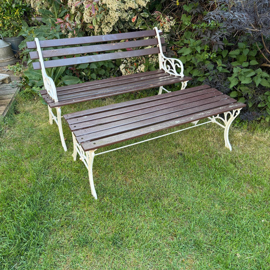 Vintage Wooden Slatted Garden Bench Metal Ends Matching Table/Bench Garden Patio