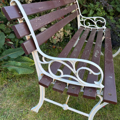 Vintage Wooden Slatted Garden Bench Metal Ends Matching Table/Bench Garden Patio