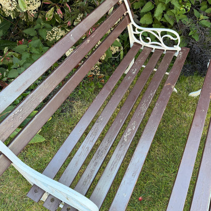 Vintage Wooden Slatted Garden Bench Metal Ends Matching Table/Bench Garden Patio