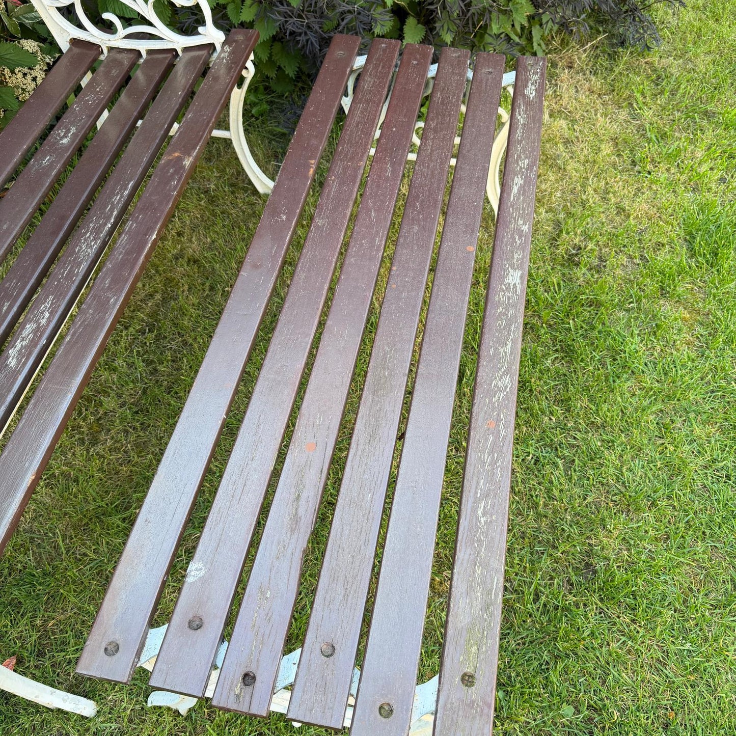 Vintage Wooden Slatted Garden Bench Metal Ends Matching Table/Bench Garden Patio