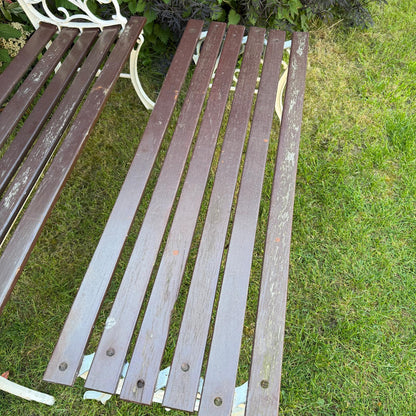 Vintage Wooden Slatted Garden Bench Metal Ends Matching Table/Bench Garden Patio