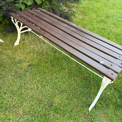 Vintage Wooden Slatted Garden Bench Metal Ends Matching Table/Bench Garden Patio
