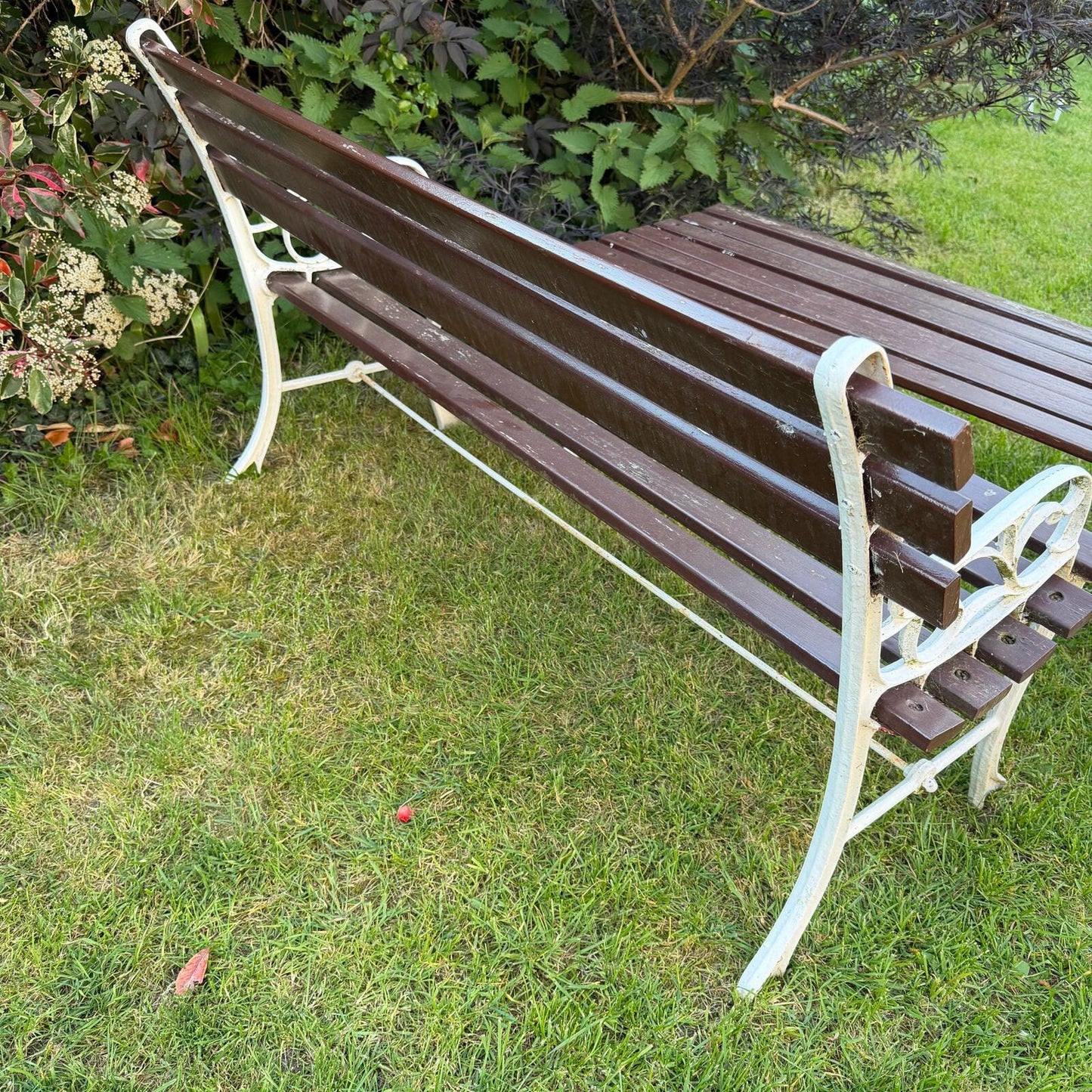 Vintage Wooden Slatted Garden Bench Metal Ends Matching Table/Bench Garden Patio