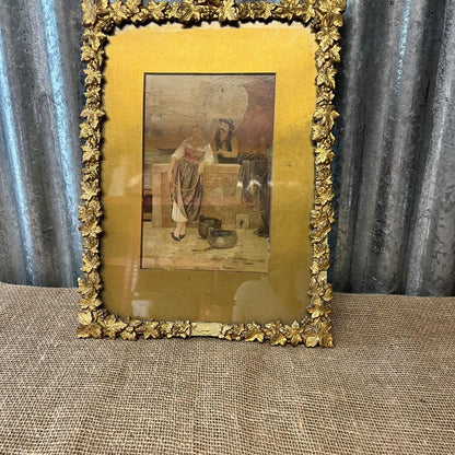 Antique Victorian Gilt Gesso Vine & Grape Frame Romantic Print c.1880-1900