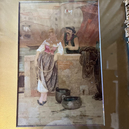 Antique Victorian Gilt Gesso Vine & Grape Frame Romantic Print c.1880-1900