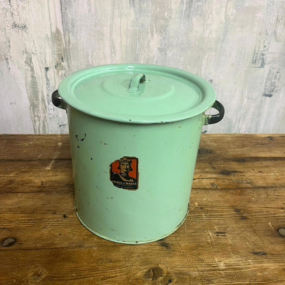 Green Enamel Tin "Prince Of Wares" With Lid & Handles Bread Bin Flour Storage